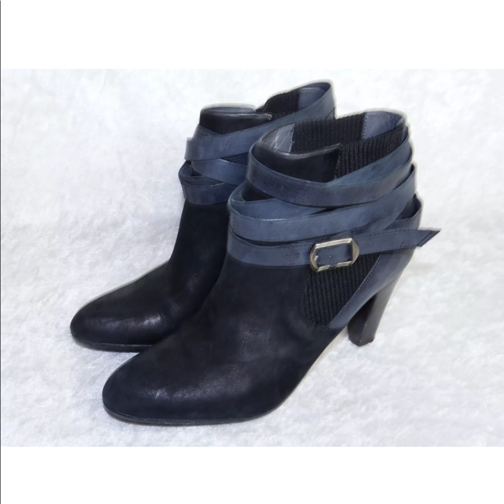Joy Grayson Woven Black Gray Booties 6 Soft Suede Leather